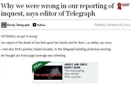Derby Telegraph editor 'mortified' that family and friends of young mum were distressed by inquest coverage